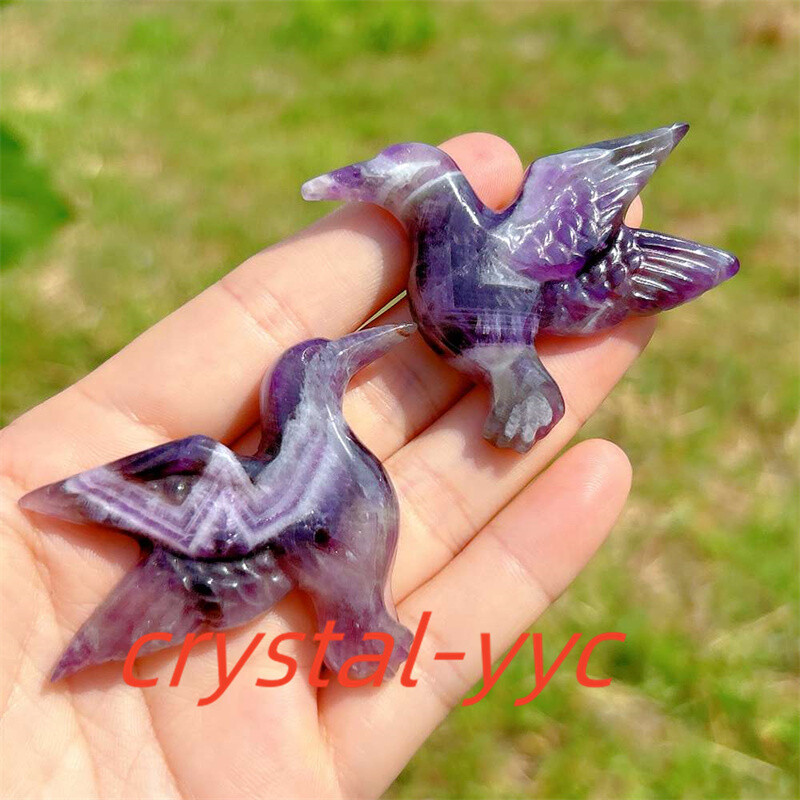 2″+ Natural Dreamy Amethyst Humming Bird Carved Quartz Crystal Skull Reiki 1pc