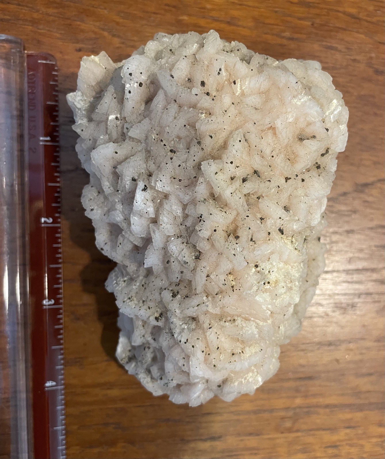Pink Dolomite Crystal Cluster with Chalcopyrite 4”x3” Arkansas, USA
