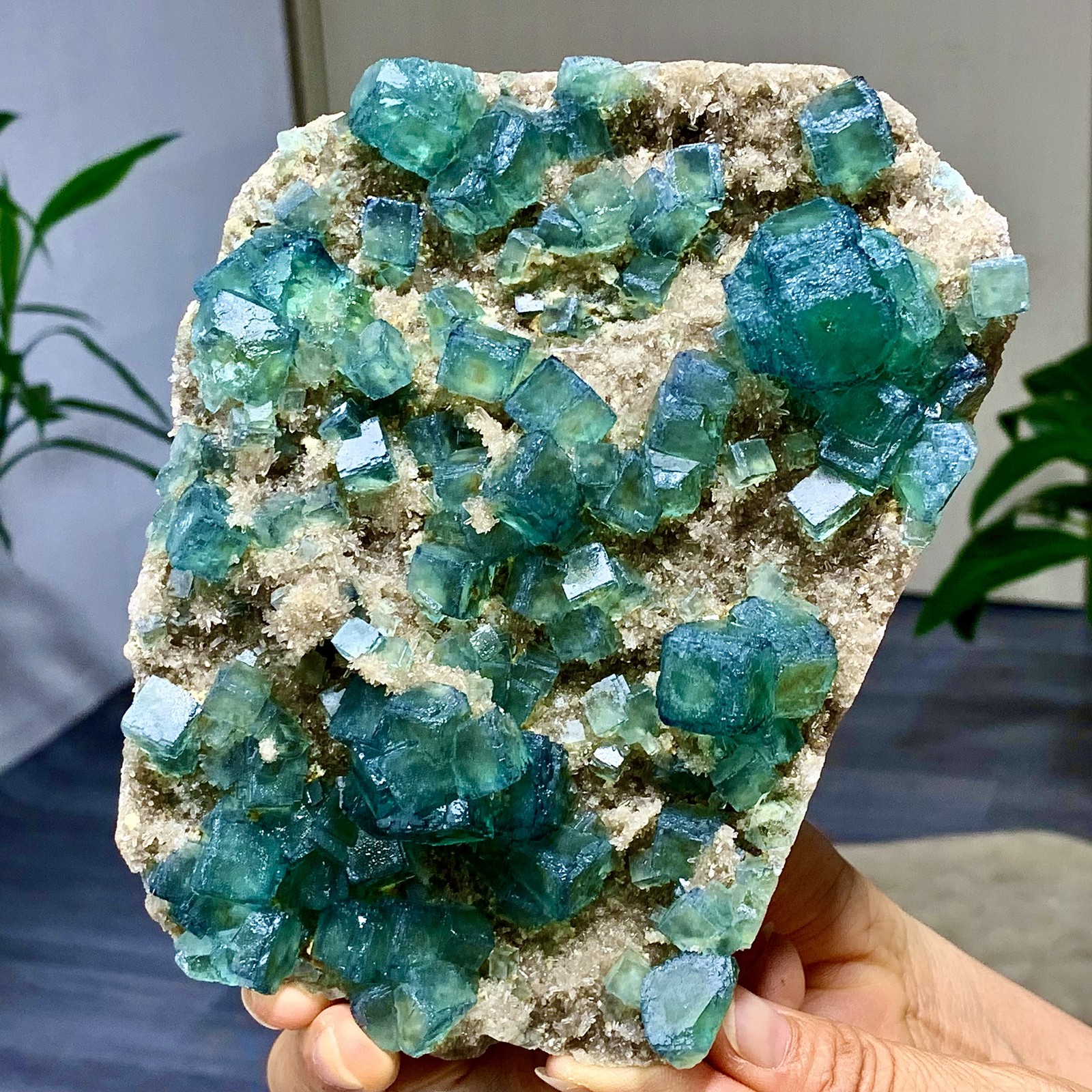 1.92LB Rare transparent green cubic fluorite mineral crystal sample/China