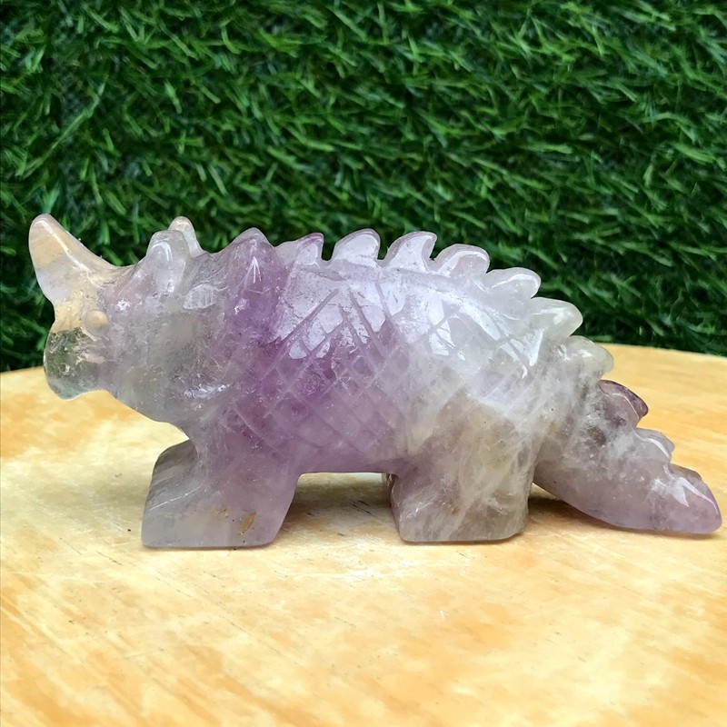 250G Natural Amethyst Crystal Hand Carved Triangle Dragon Healing