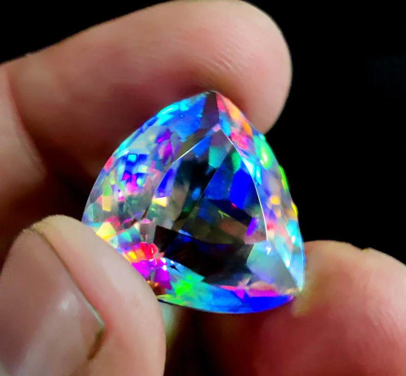 90.02 Ct+ Natural Mystic Topaz Rainbow Color Trillion Certified Loose Gemstone