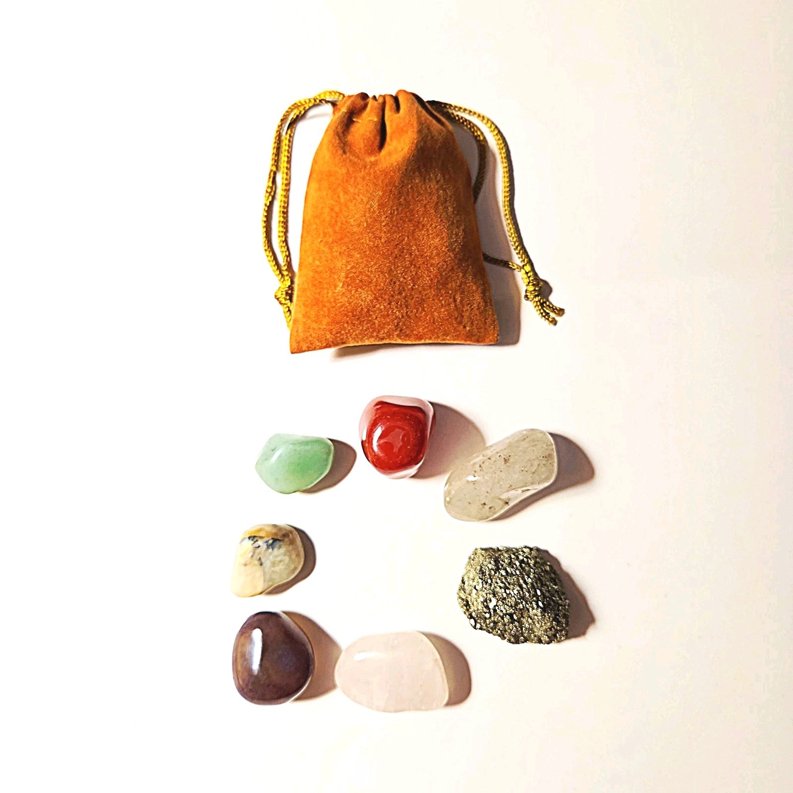 Vintage 7pc Chakra Crystal Healing Balancing Alignment Stone Set Velvet Pouch