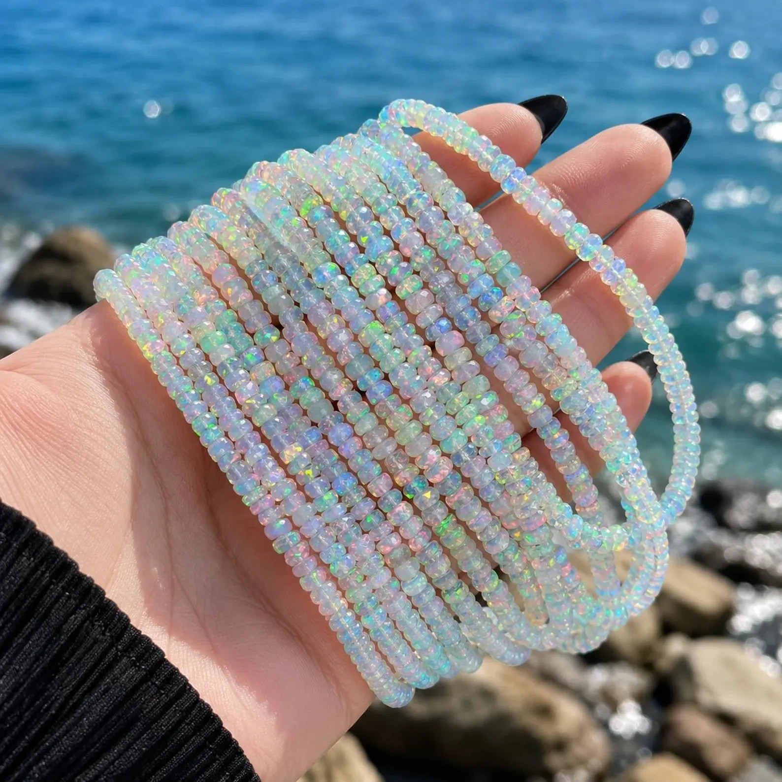 Natural Ethiopian Opal Rondelle Beads, Multi Fire Faceted Gemstone Beads 4-6 mm