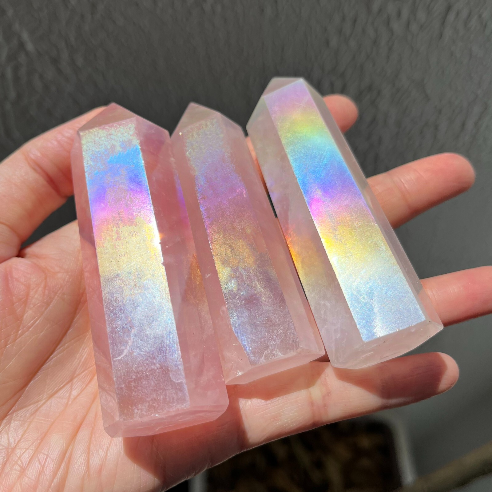Angel Aura Rose Quartz Tower Decoration Rainbow Healing Crystal Obelisk Mineral