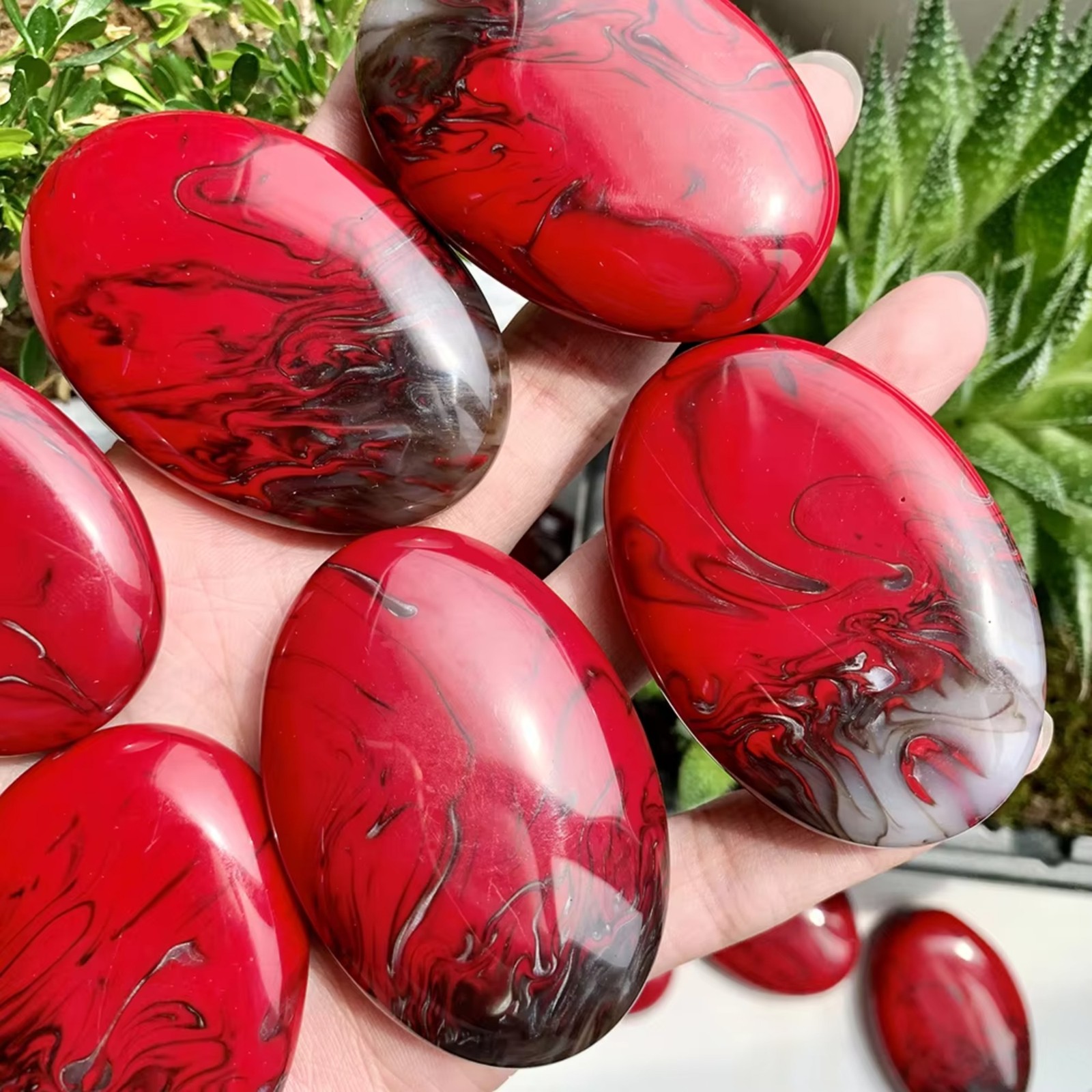 Natural Red Flame Agate Palm Stone Polished Healing Crystal Home Decor Gift