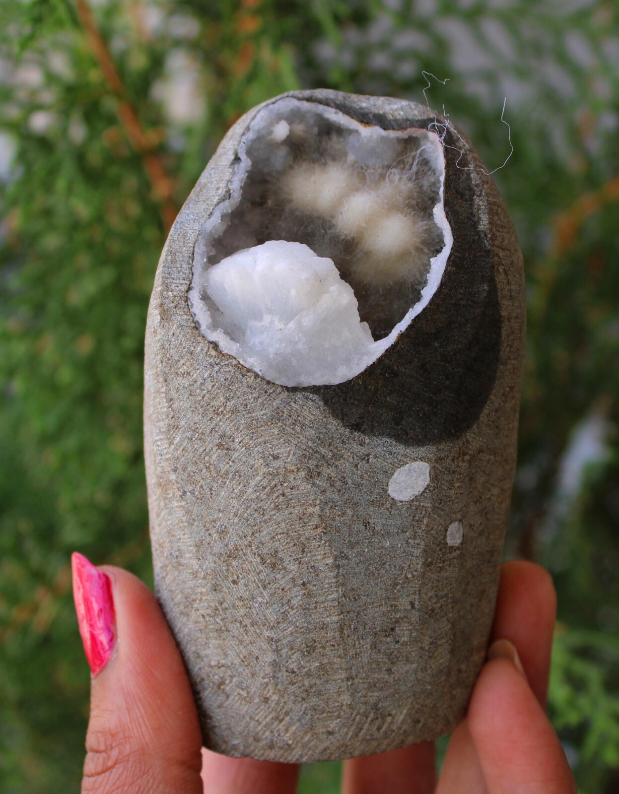 Scolecite w/ Heulandite In Geode Natural Minerals Specimen ( 9×5 Cm’s) #M54