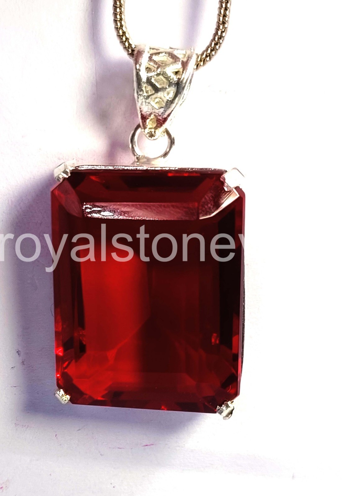 102.5 CT Natural Red Ruby Emerald Cut 925 Silver Pendant Free Chain IGL Gem 6AHX
