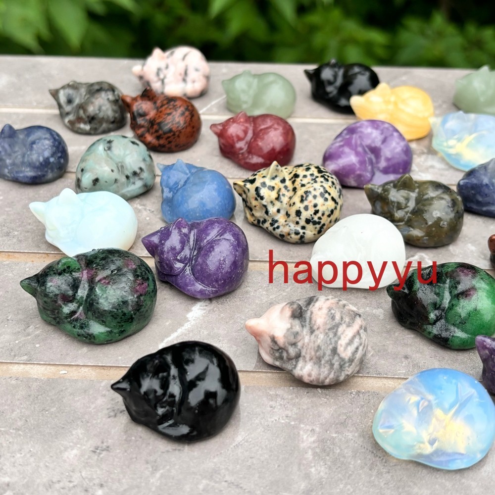 100pcs Mix Natural Quartz Sleeping cat Carved Crystal Skull healing Wholesale