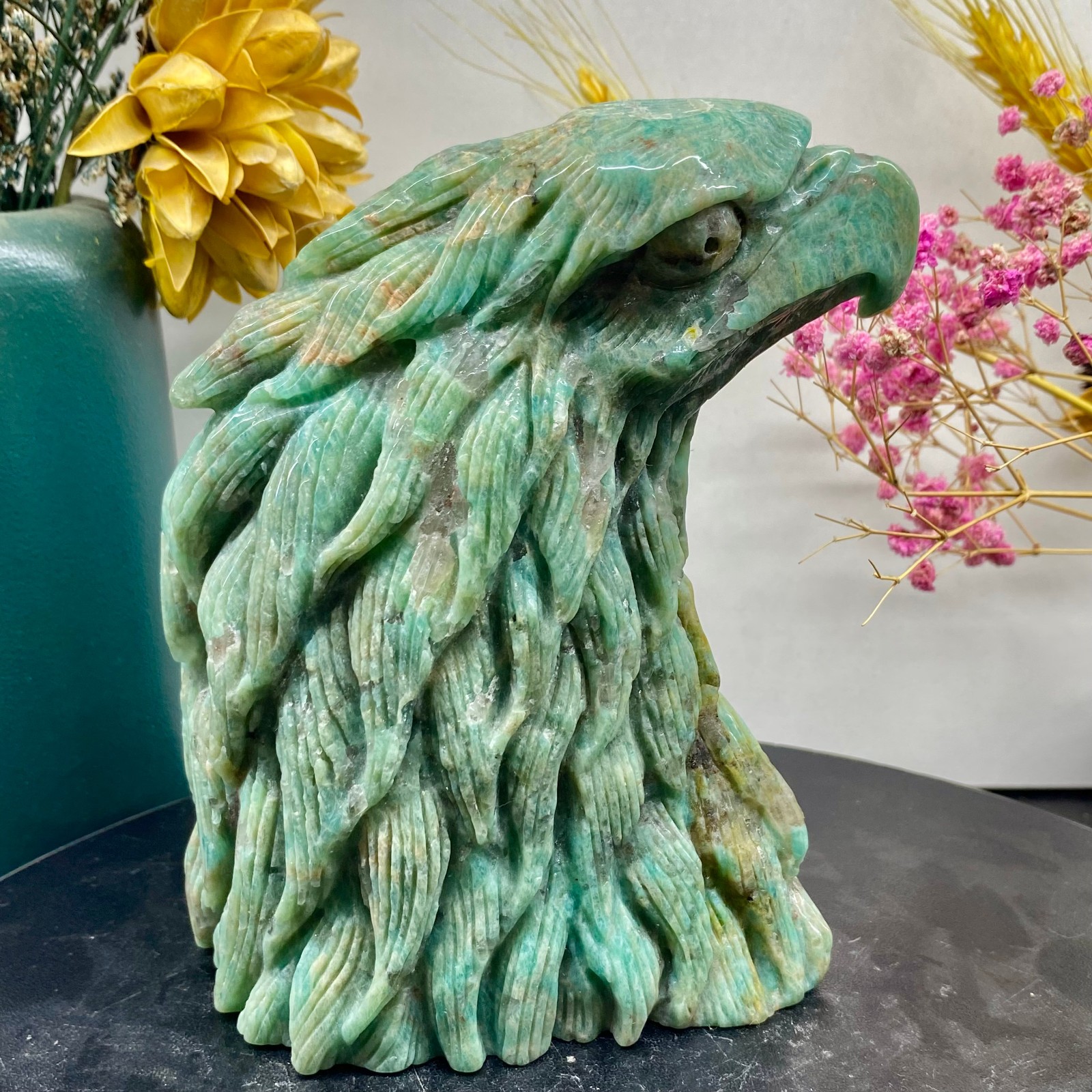 2.02LB Natural Amazonite Carved Eagle Figurine Hand Carved Crystal Hawk Reiki He
