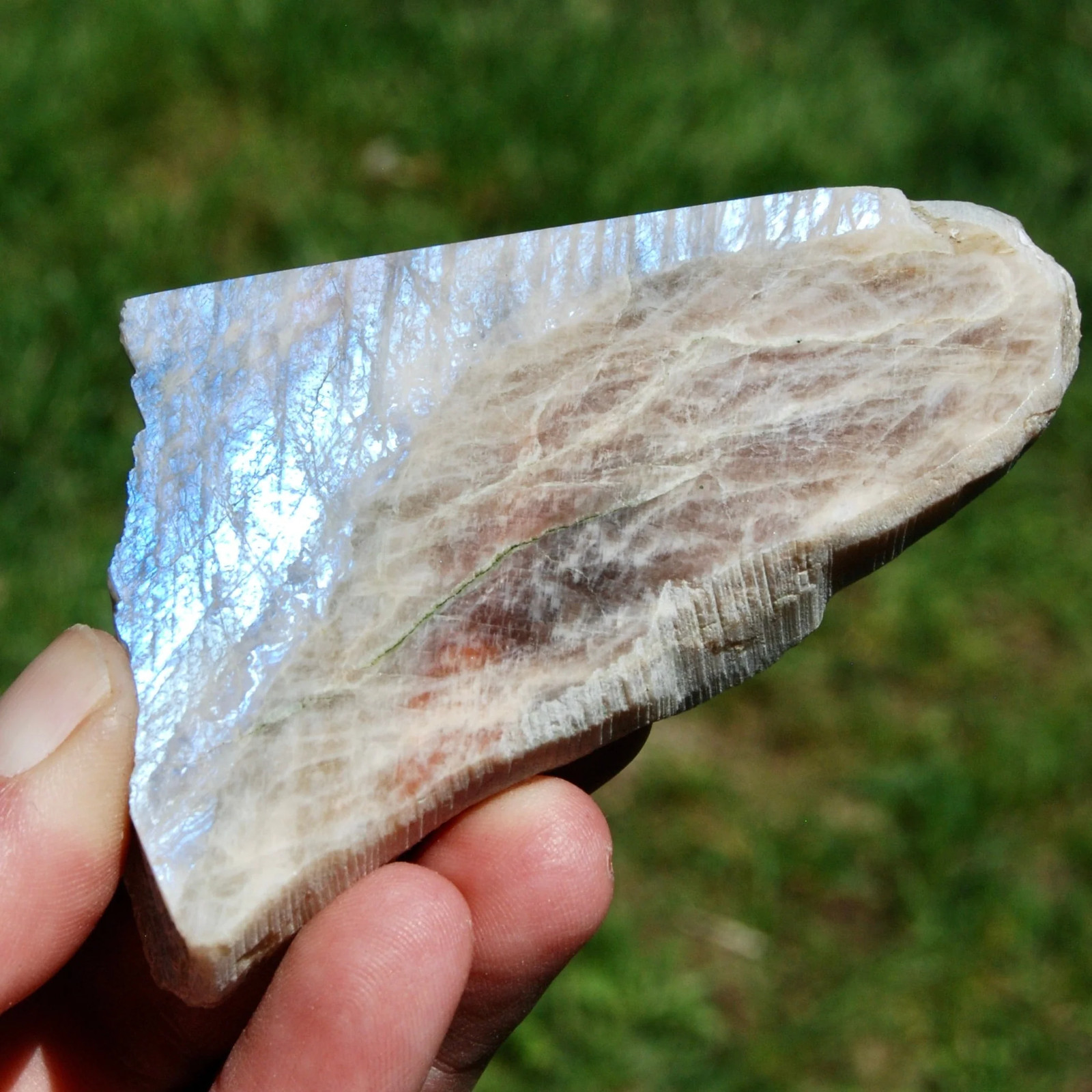 3.5in 122g Flashy Rainbow Moonstone Sunstone Crystal Slab, Thick Rainbow Moonsto