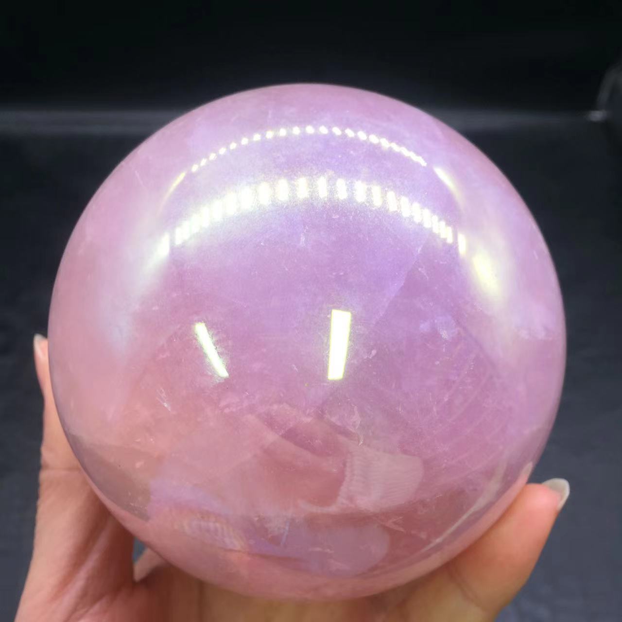 Rainbow Aura Angel Ball Natural Pink/Rose Quartz Sphere Healing Decorate + Stand