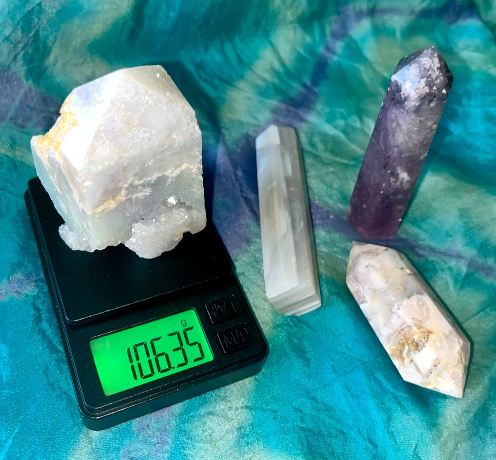 🌸 Flower Agate DT Aura Quartz Pink Tourmaline Banded Agate crystals reiki 258g