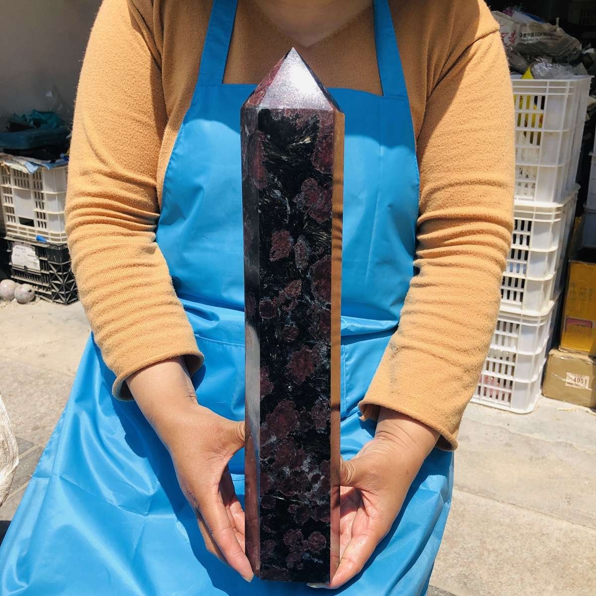7.77LB Natural garnet crystal obelisk quartz crystal energy column Reiki healing