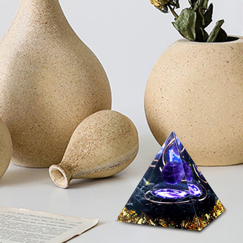 EMF Protection Orgonite Pyramid Amethyst Peridot Healing Crystal Energy Orgone