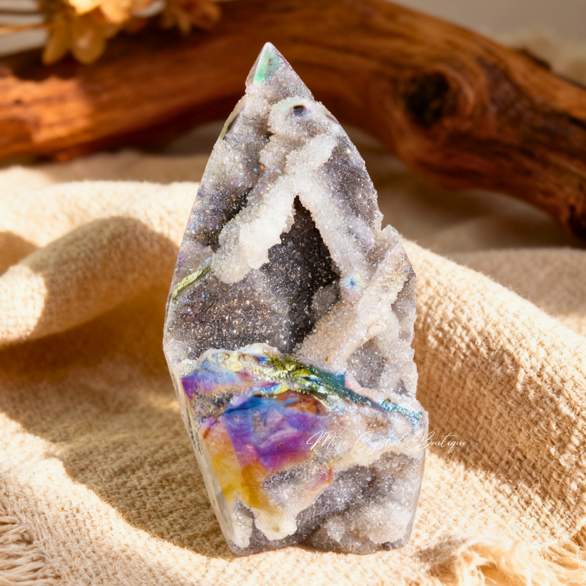Angel Aura Sphalerite Druzy Tower Crystal Geode Decor Mineral Specimen Gift