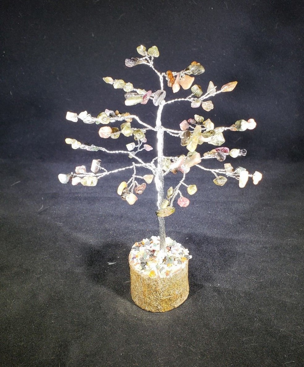 NATURAL MULTI-TOURMALINE GEMSTONE CHIP TREE WITH 100 STONES CRYSTAL TREE OF LIFE