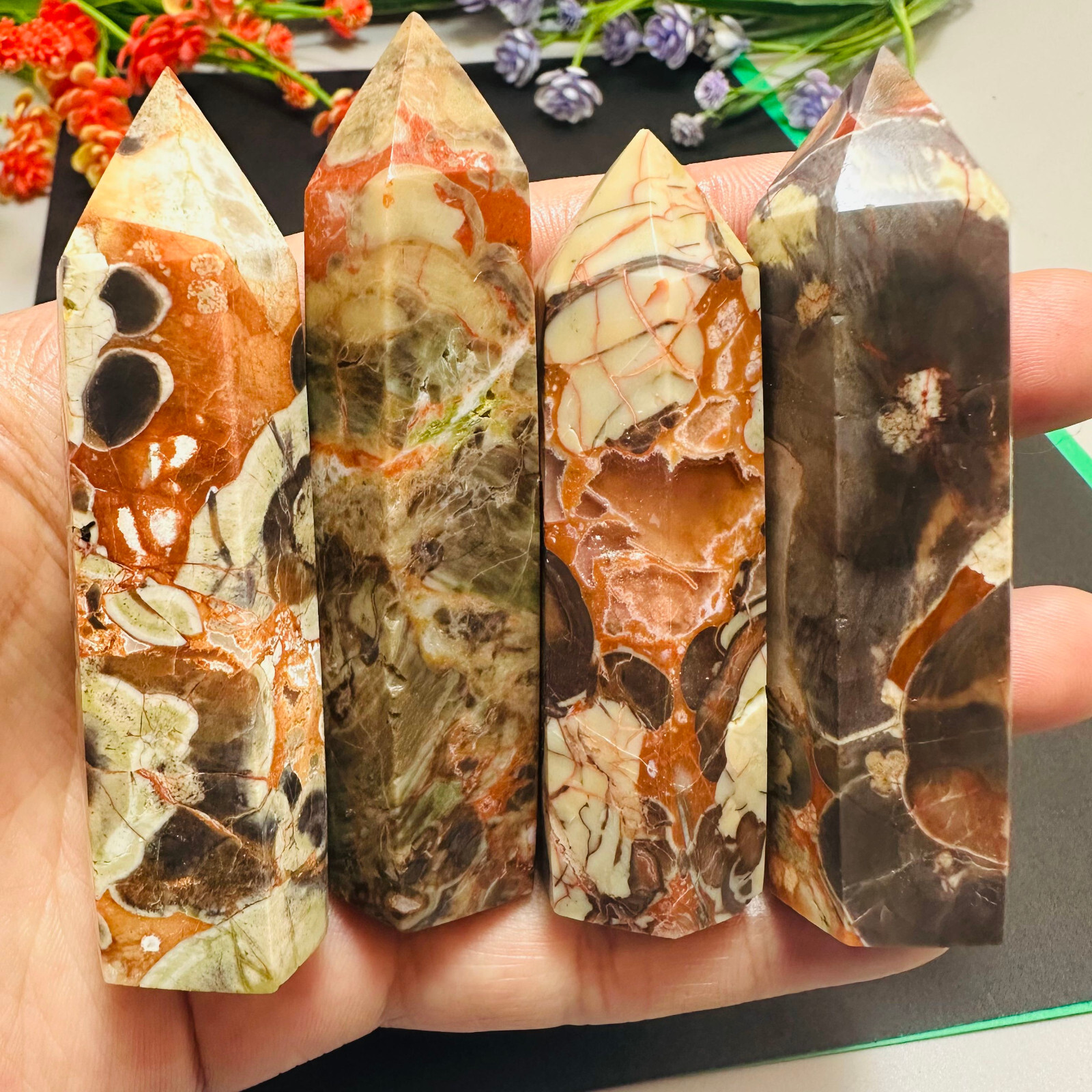 Natural Money Agate Obelisk Quartz Crystal Wand Tower Point Reiki Healing 1PC