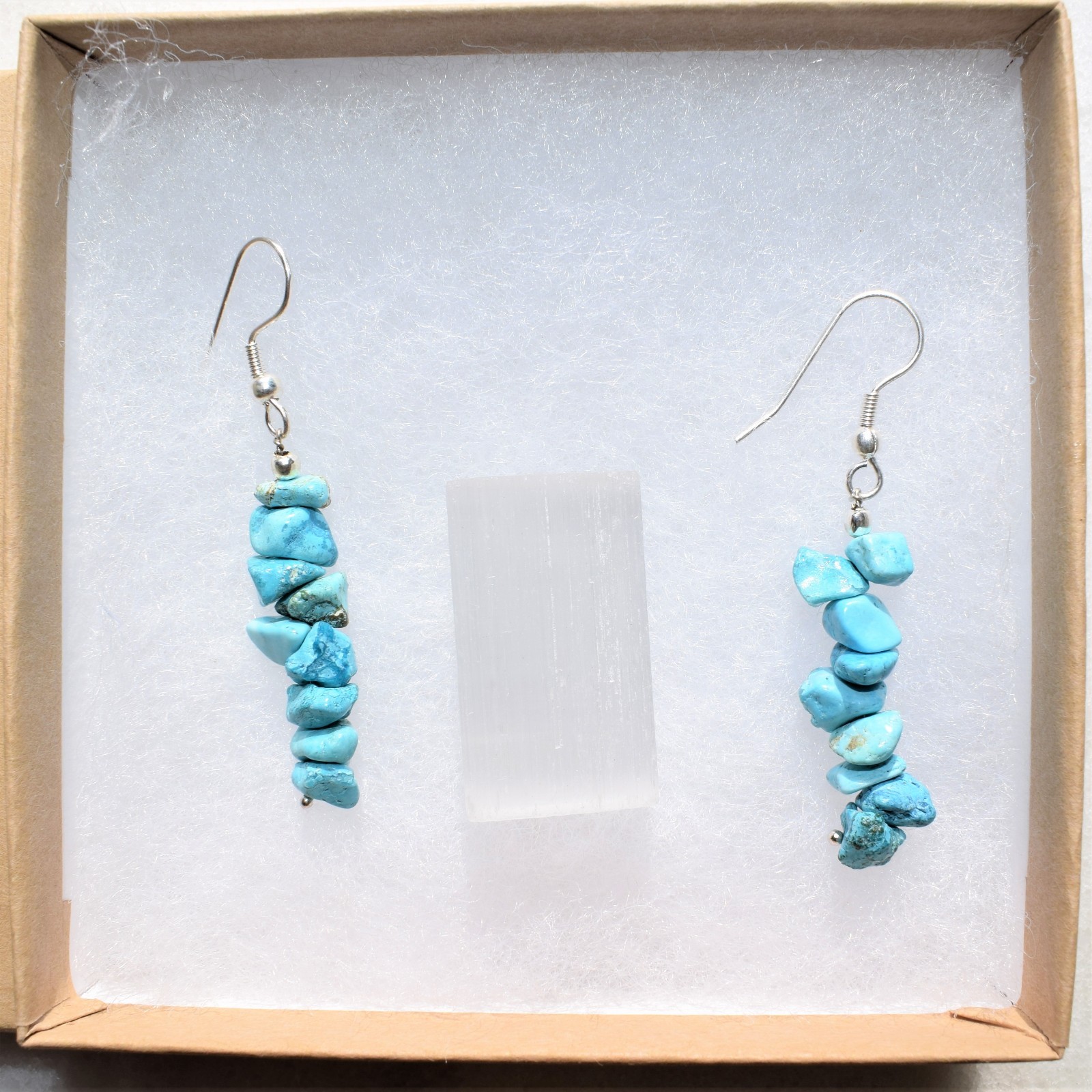 CHARGED Arizona Turquoise Crystal Chip Earrings + Selenite Heart Charger