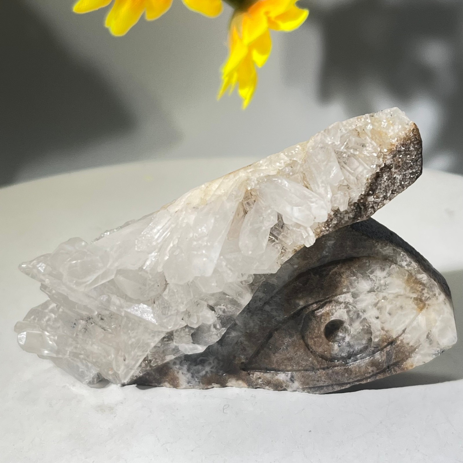 64gNatural white crystal cluster carving of God’s Eye