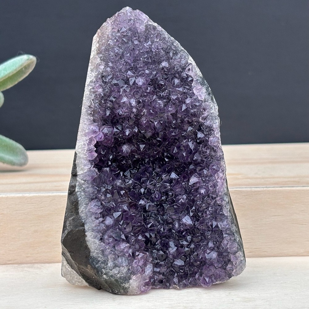 210g Top Natural Amethyst Cave Quartz Crystal Specimen Reiki Healing +Stand