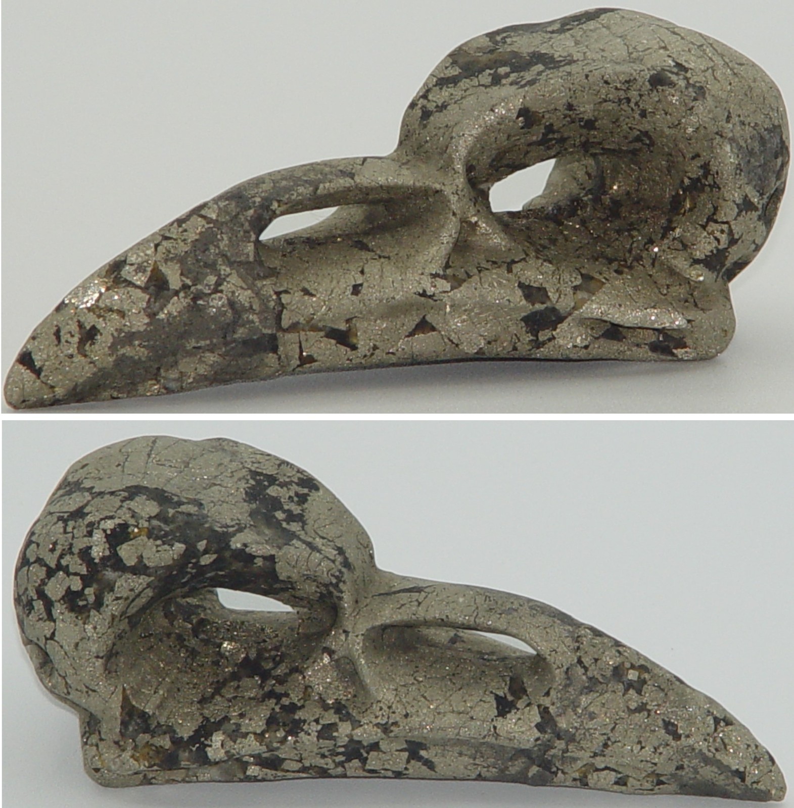 Pyrite Raven Skull Carving | Natural Iron Pyrite Crow Skull | Gothic Decor (04)