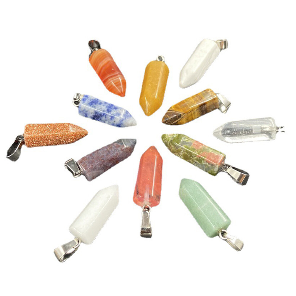 Natural Gemstones Hexagonal Pointed Reiki Chakra Pendant Faux Leather Necklace