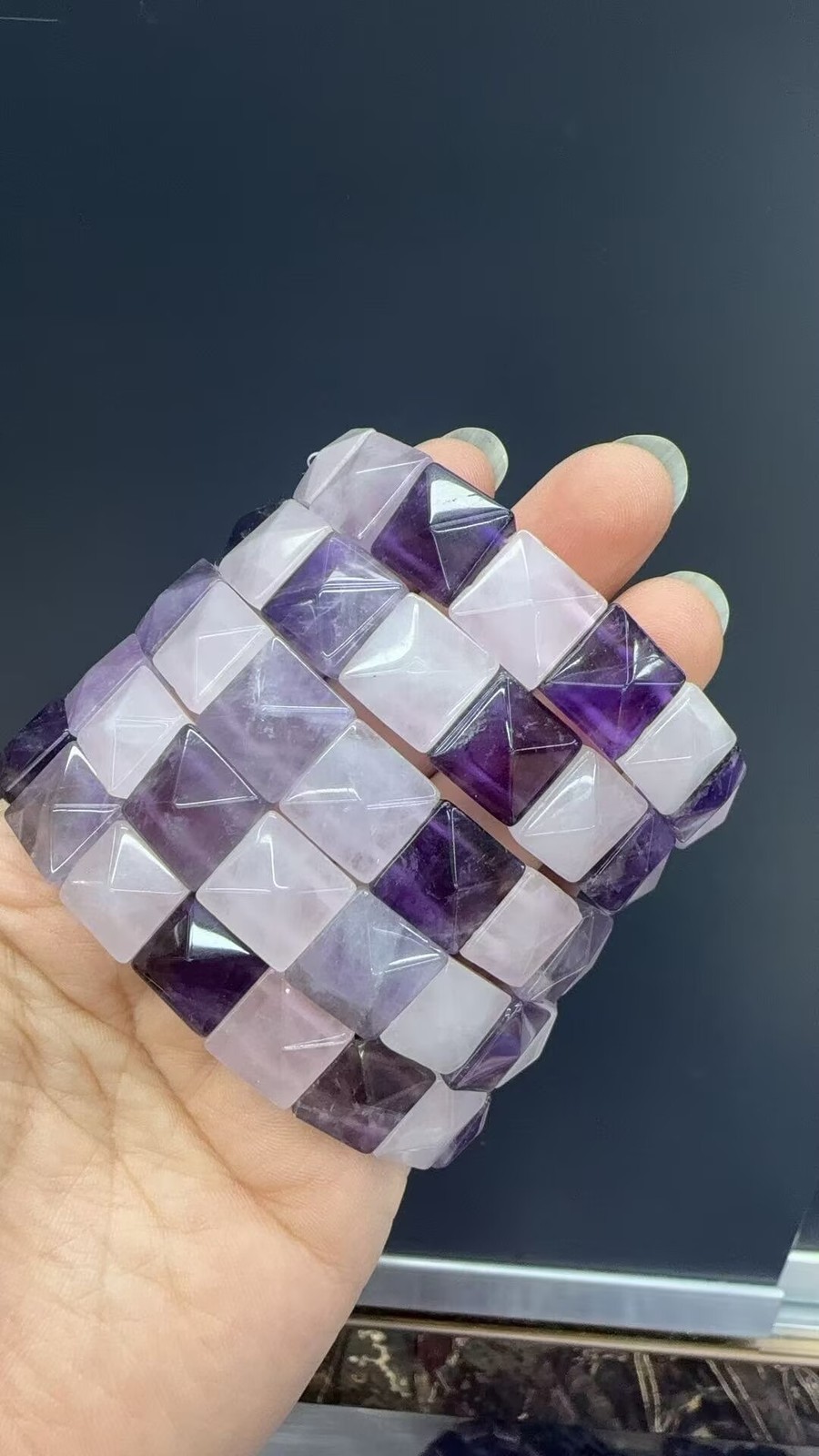Natural stone square crystal cut angle 12 x12mm pyramid hand bracelet Healing