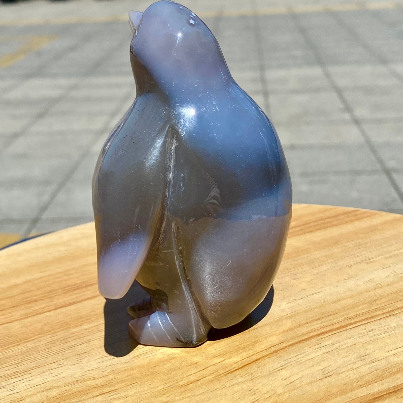 420G Natural Agate Hand Carved Penguin Figurine, Cute Crystal Animal Statue