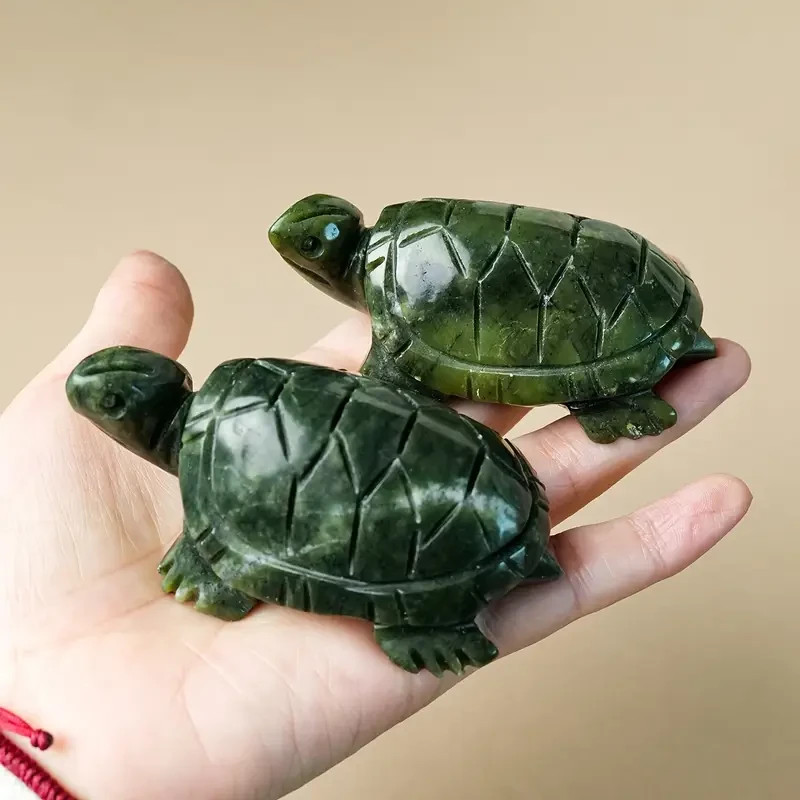 2Pcs Nephrite Jade Turtle Crystal Mineral Specimens Hand Carved Home Decor Gift