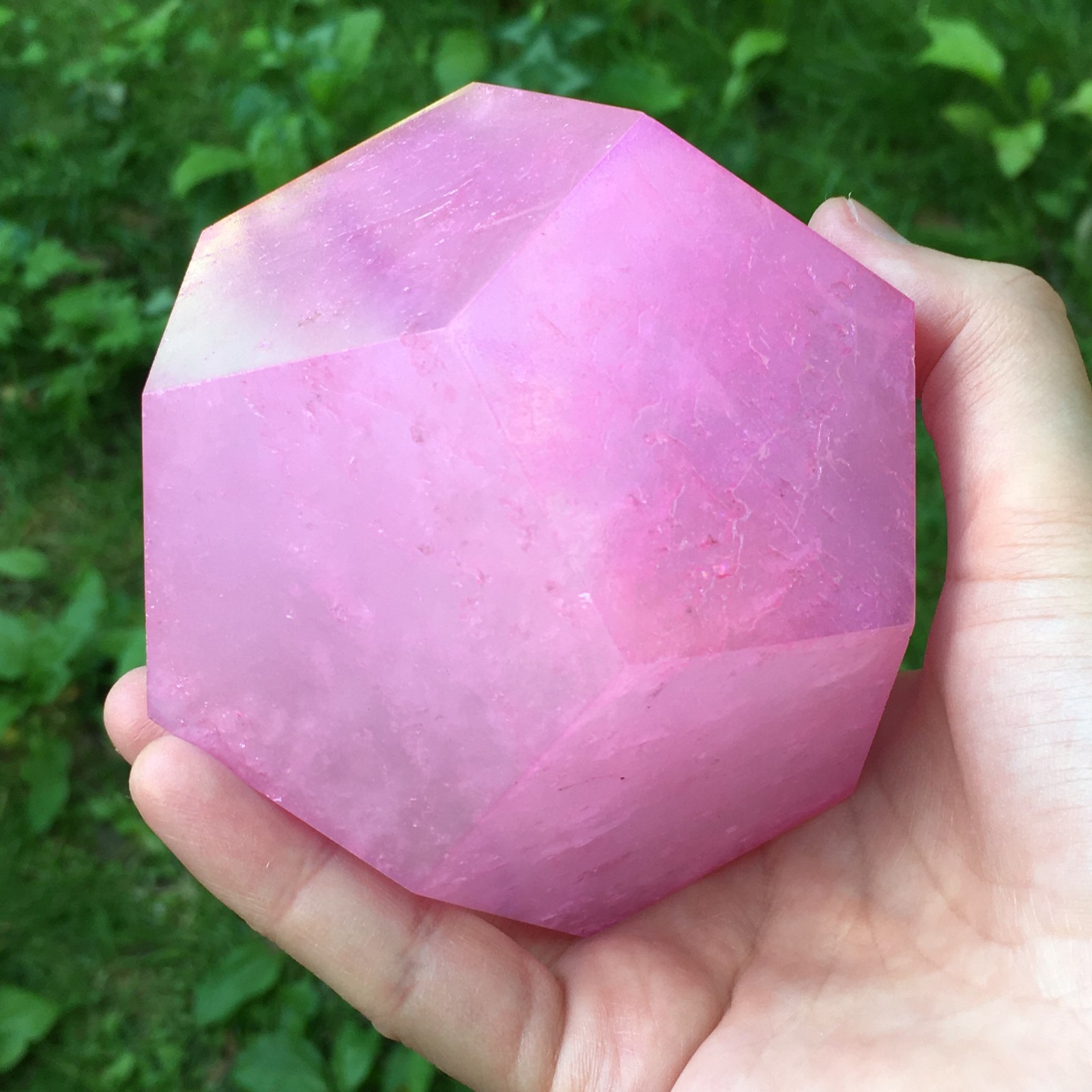 Pink Aura Quartz Dodecagon Sacred Geometry Crystal 12 Sided Heart Chakra Stone