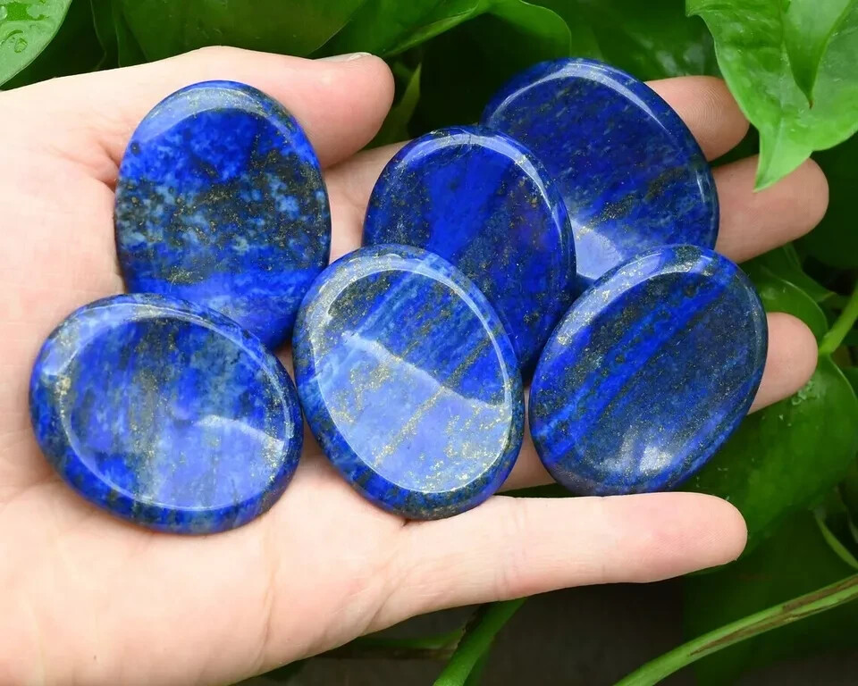 Natural Lapis Lazuli Palm Worry Stone Oval Polished Healing Crystal Pocket Stone