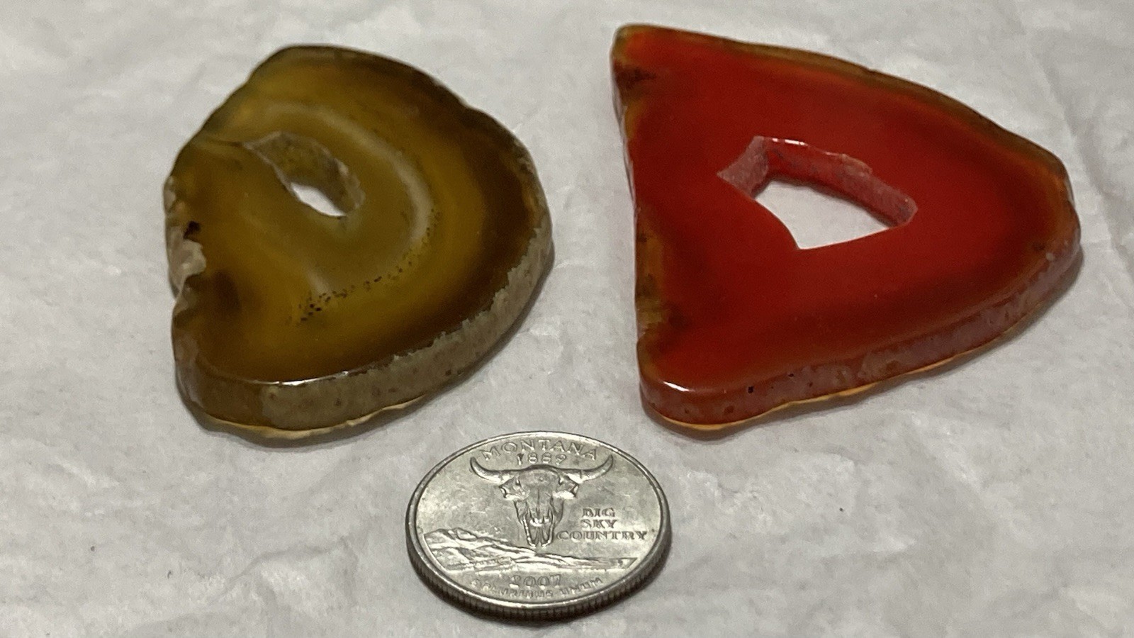 Set Of 2 Cut Red Yelw Agate Crystal Geode Druzy Slice Solar Quartz Stone 27G 26G