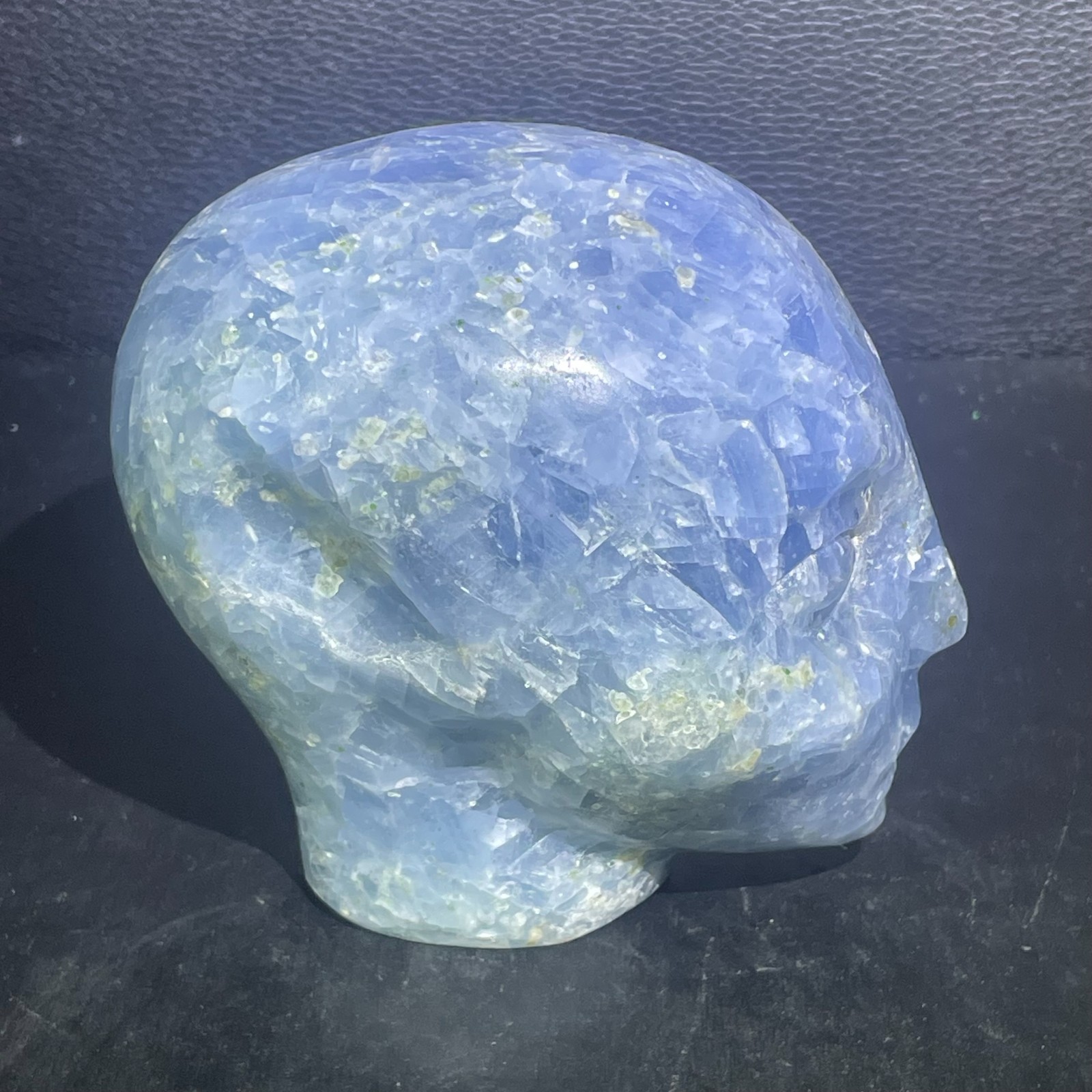 1.92LB 80mm Natural Blue Celestine Alien Carving Crystal Ornament Quartz Gift