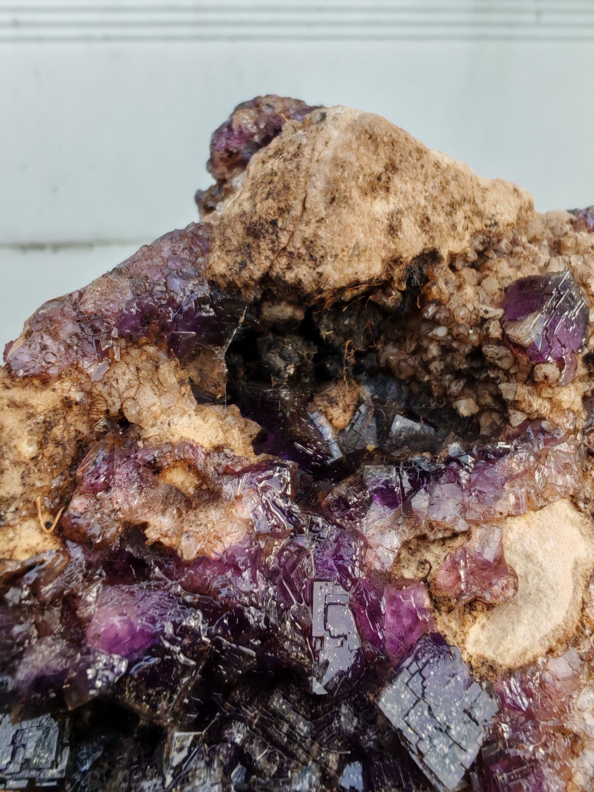 Blue John Fluorite Large Raw Crystal Cluster On Fossil Matrix
