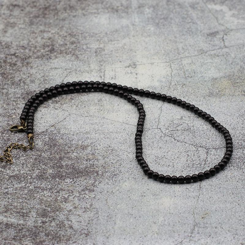 Antique Handmade 4mm Natural Stone Beads Necklace Simple Mens Chocker Necklace