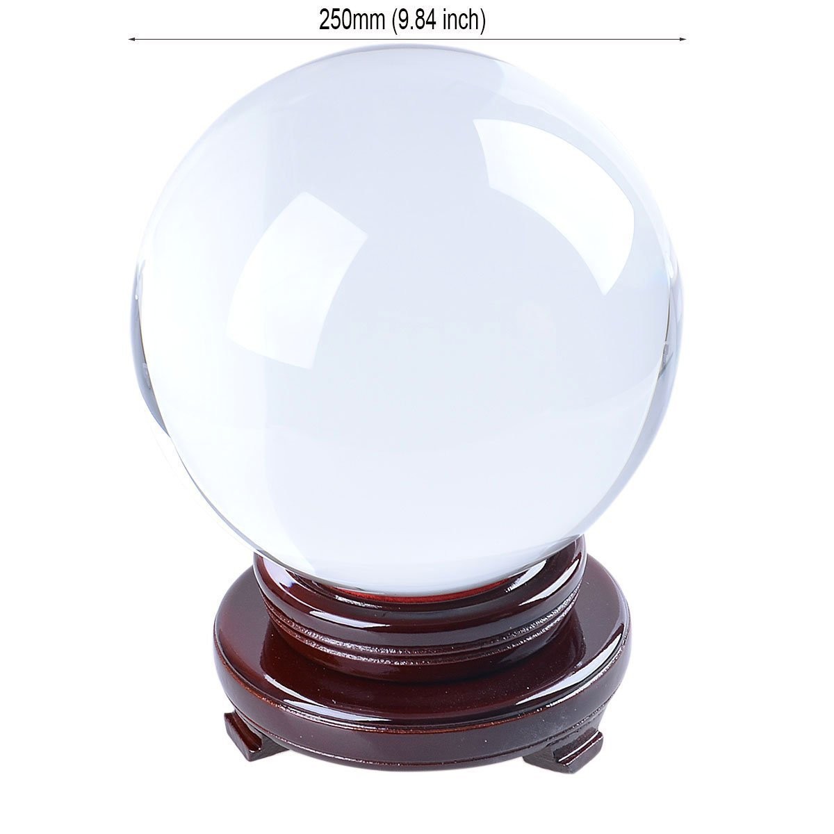 LONGWIN 250MM Clear Crystal Ball Meditation Glass Sphere Photo Prop Free Stand