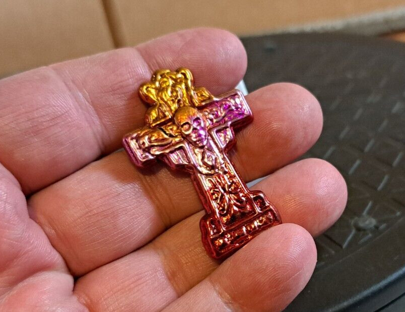 Red/Gold/Purple Bismuth Ore Celtic Cross Crystal Mineral Specimen Healing 1PC
