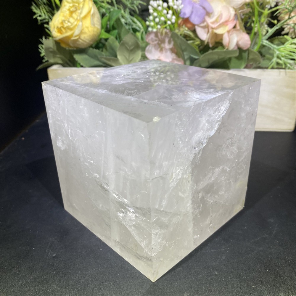Customizable:6.3LB 4″Natural Clear Quartz Cube Crystal Reiki Carving Pure Decor