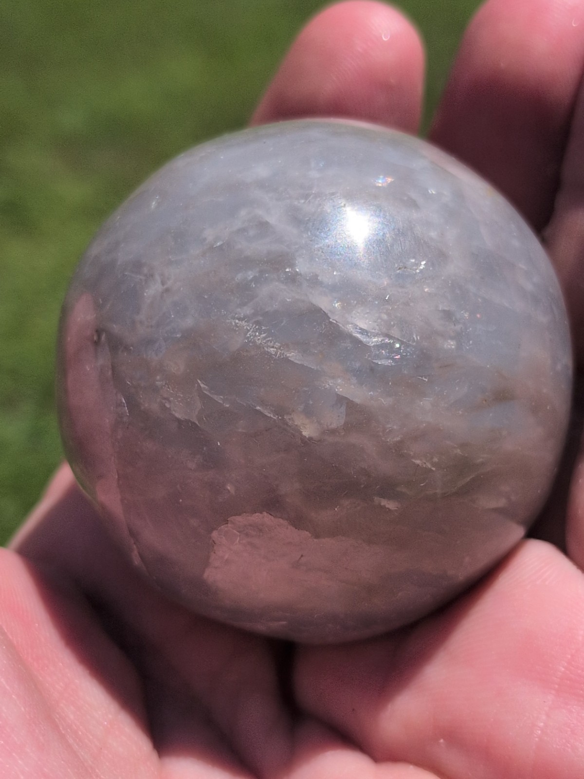 182g Natural Light Blue Rose Quartz Crystal Sphere Rock Healing Specimen