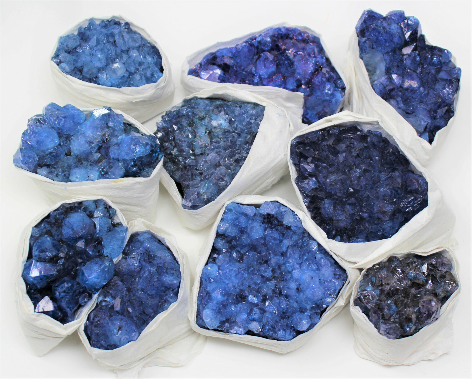Dyed Amethyst Clusters / Amethyst Geodes: Box Lot of 9 – 16 Pieces Collection