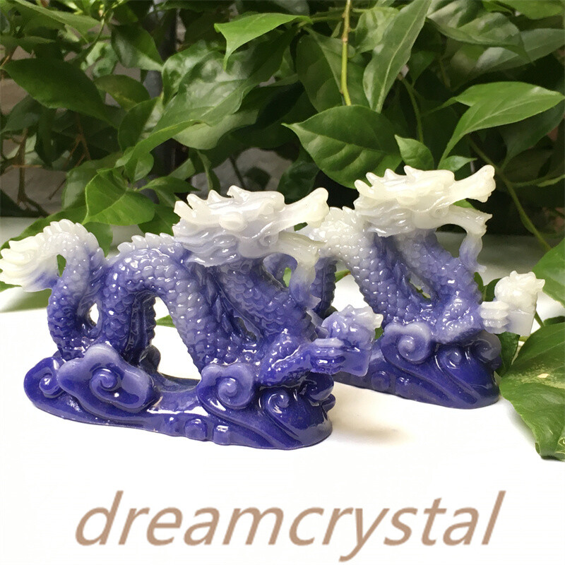 4″ Luminous Stone Chinese Dragon Skull Carved Epoxy Resin Skull Reiki Gift 1pc