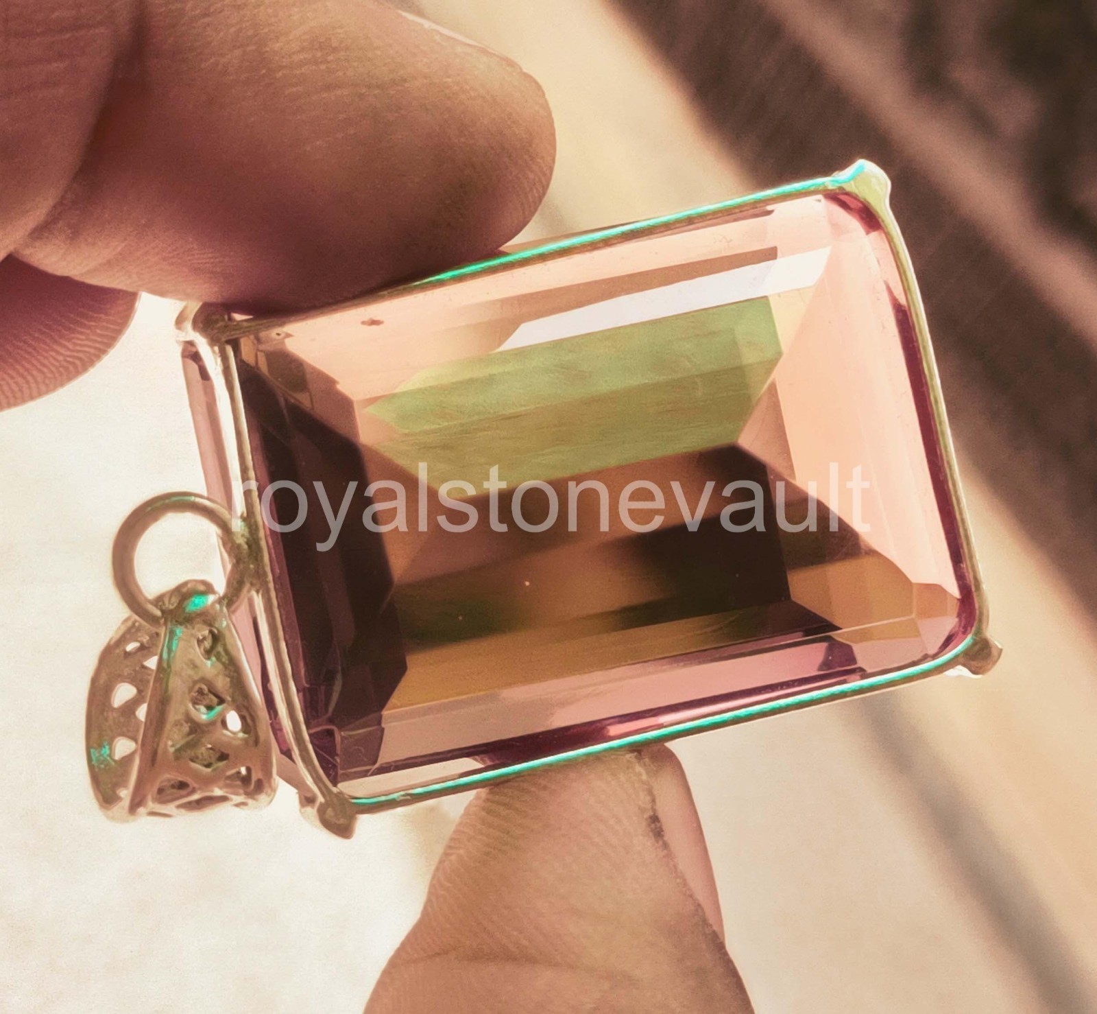 120Ct Natural Color Change Alexandrite Emerald Shape 925 Pendant Silver IGL 6YNY