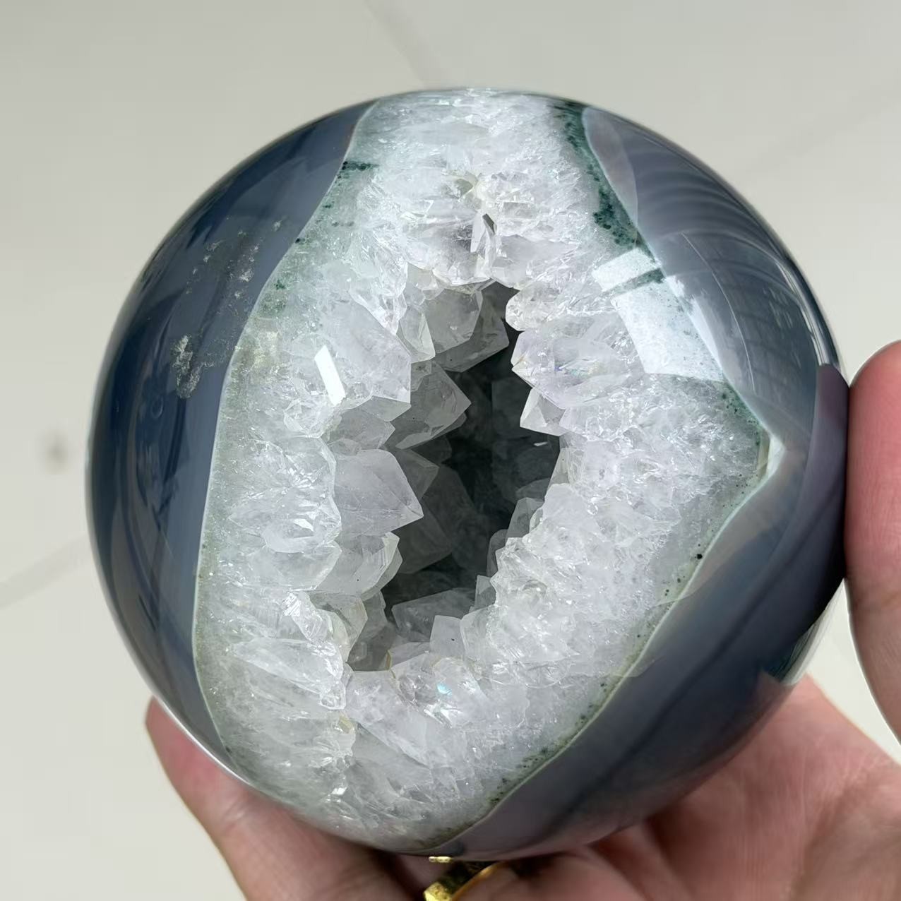 2.4LB 3.7″ A+Natural Agate Sphere Crystal Druzy Ball Healing Table Decor