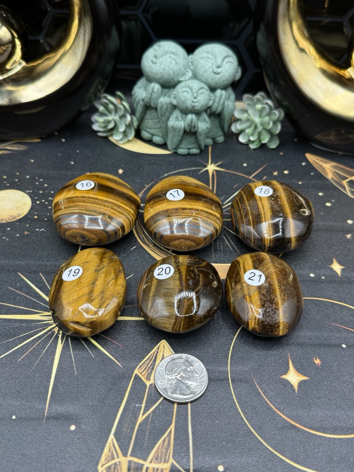 Natural Yellow Tigers Eye Palmstones Free shipping