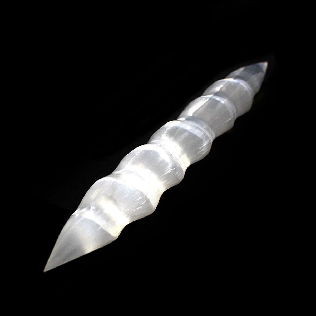 Smooth Polished Selenite Massage Wand ” Double Point Tip Round Spiral Crystal Wa