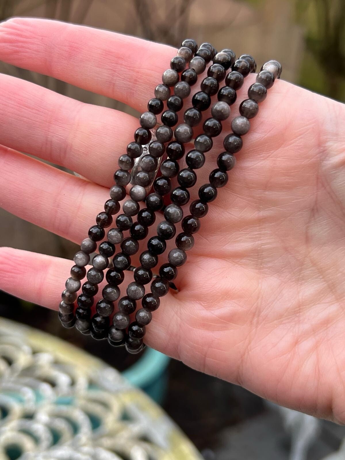 Silver Sheen Obsidian Buddha AAA+ Powerful / Creative / Protective 4mm