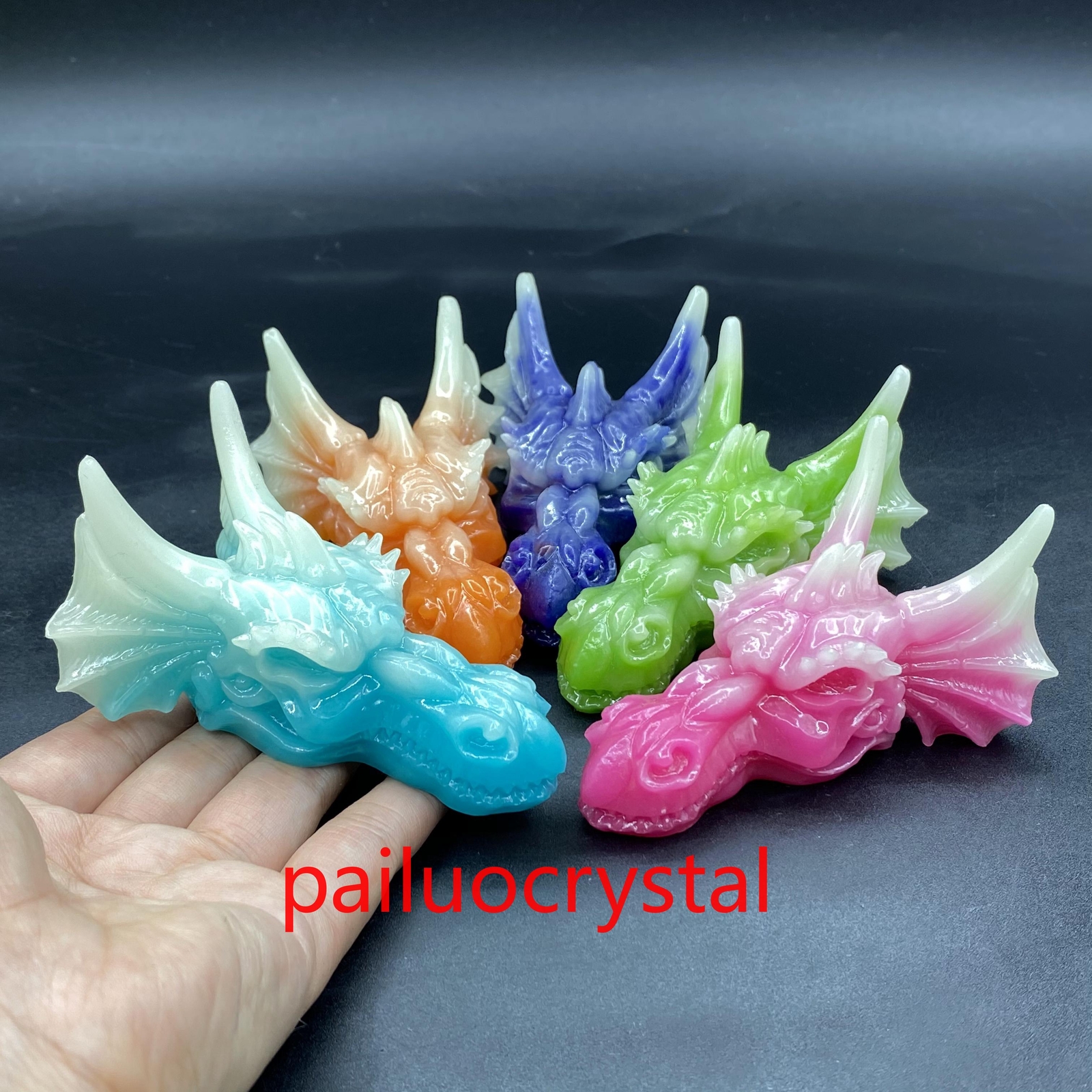 2.5″ Luminous Stone +resin Dragon Skull Quartz Crystal Skull Figurines 1pc
