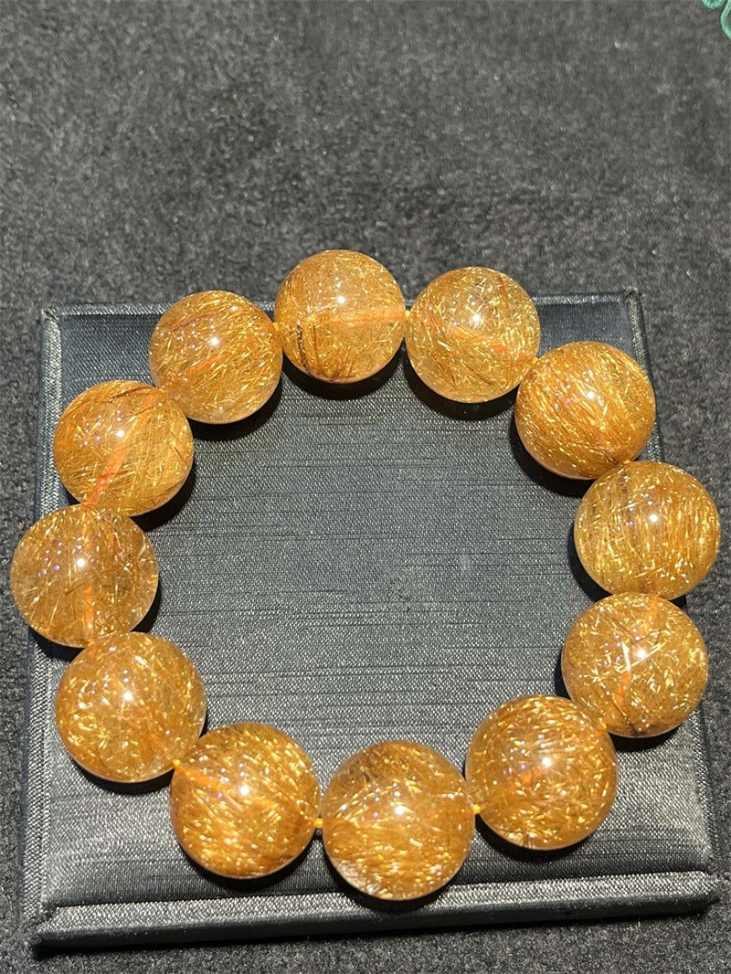 20mm Natural Copper Rutilated Quartz Healing Crystal Jewelry Bracelet Reiki AAA+