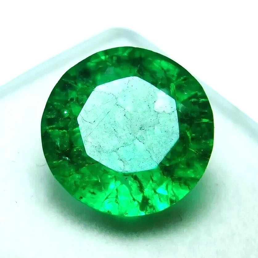 10-11 Ct Green Emerald Certified Natural Colombian Round Cut Loose Gemstone