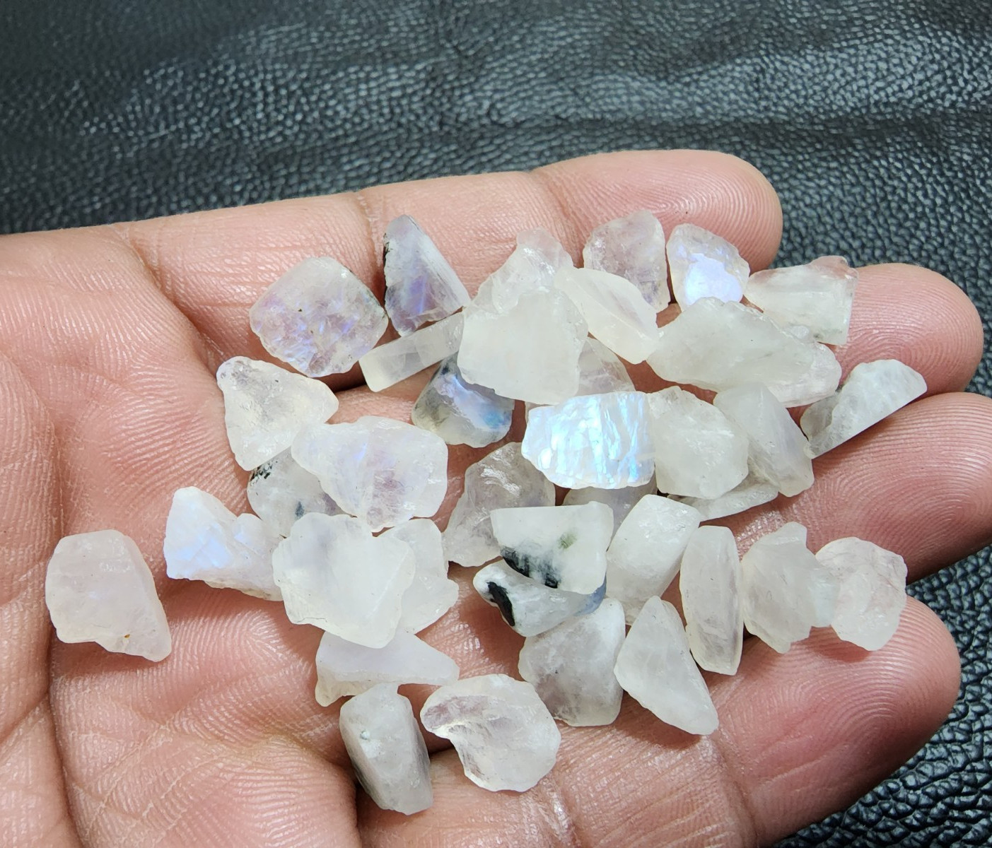 “White Rainbow Moonstone Rough Lot 39 Pcs 11-16mm Natural Raw Gemstone Crystals”